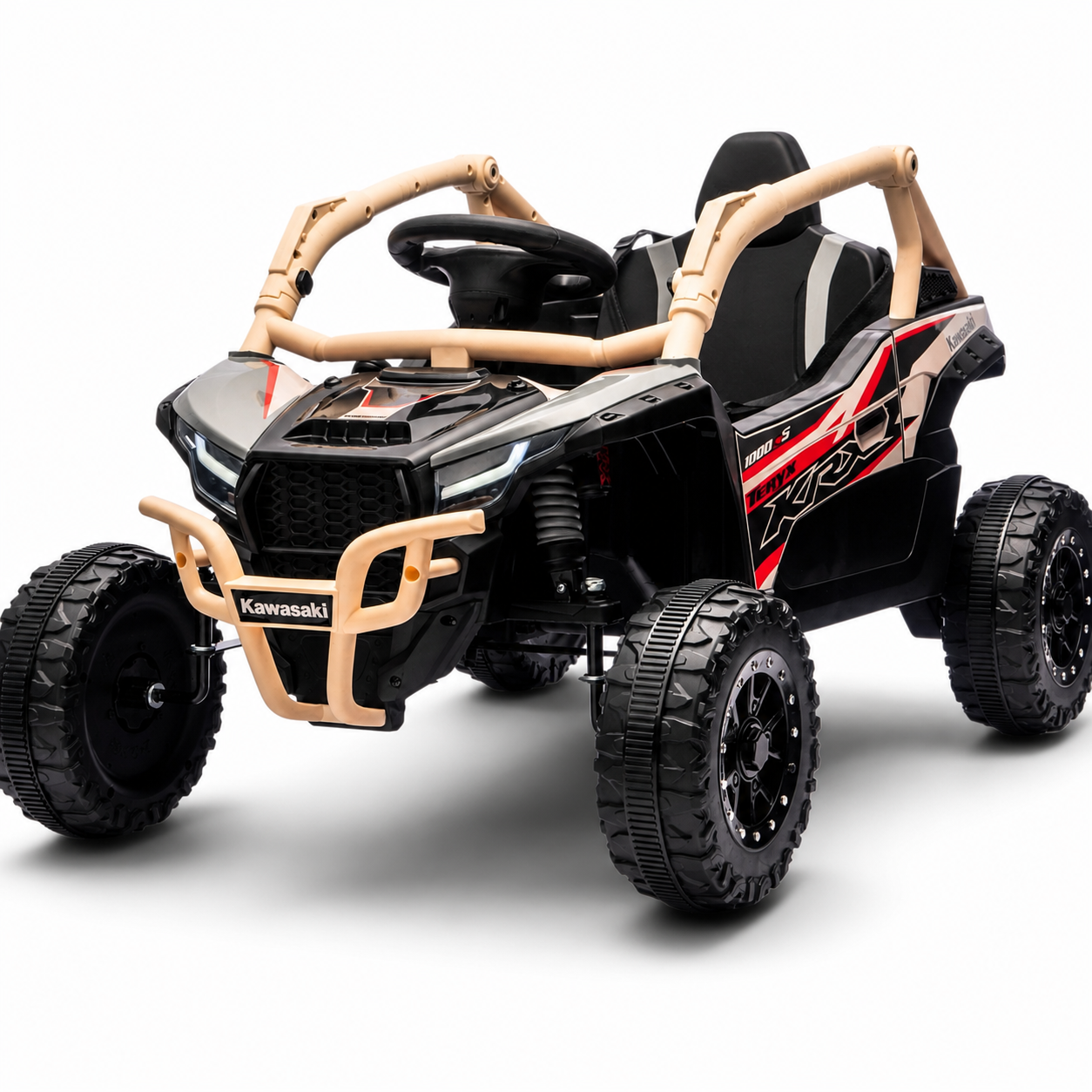Carro Elétrico para Criança Buggy KAWASAKI 4x4 12v BATERIA DE LITIO Khaki c/ RODAS DE BORRACHA & ASSENTO EM PELE