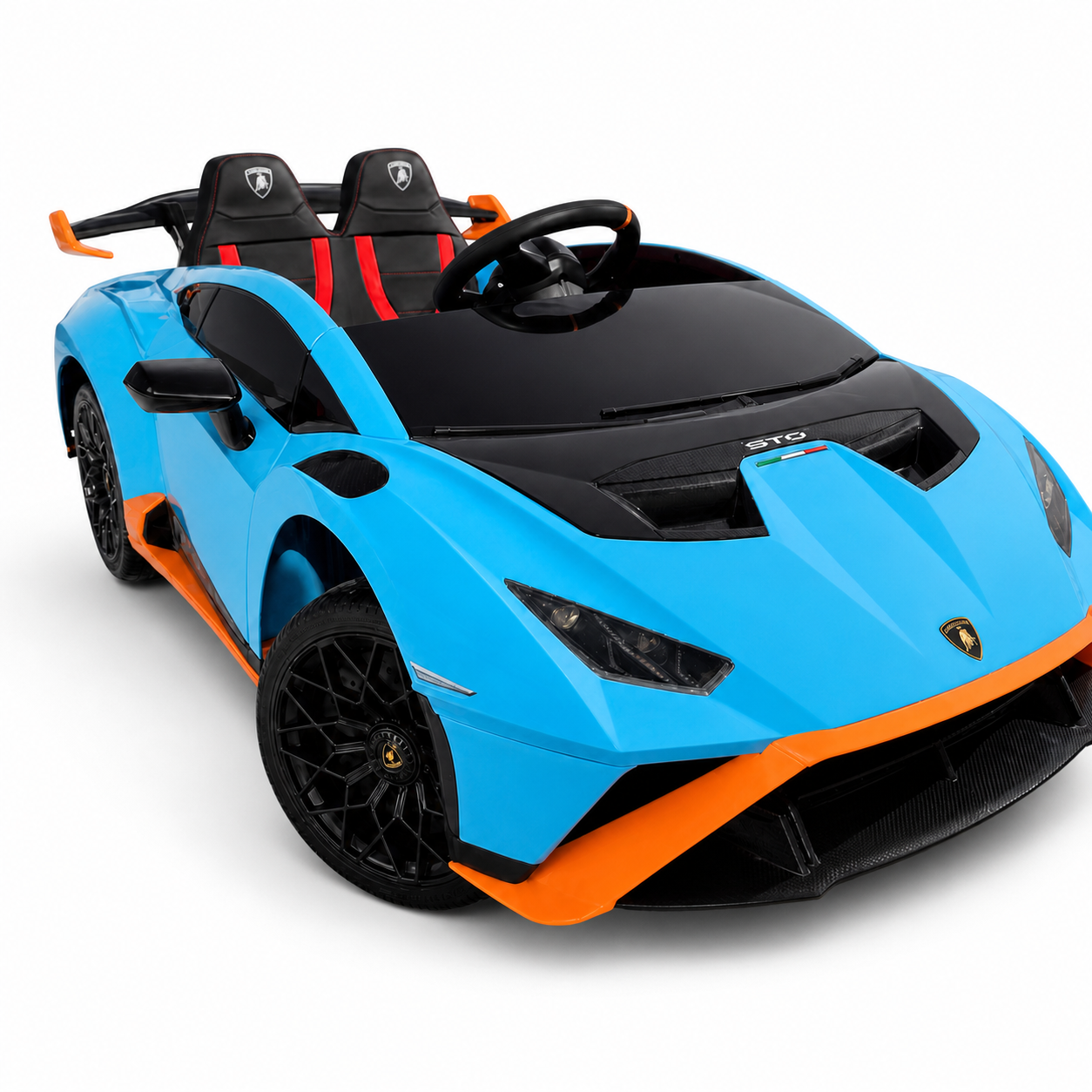 Carro Elétrico para Criança LAMBORGHINI STO 12v Azul c/ RODAS DE BORRACHA & ASSENTO EM PELE