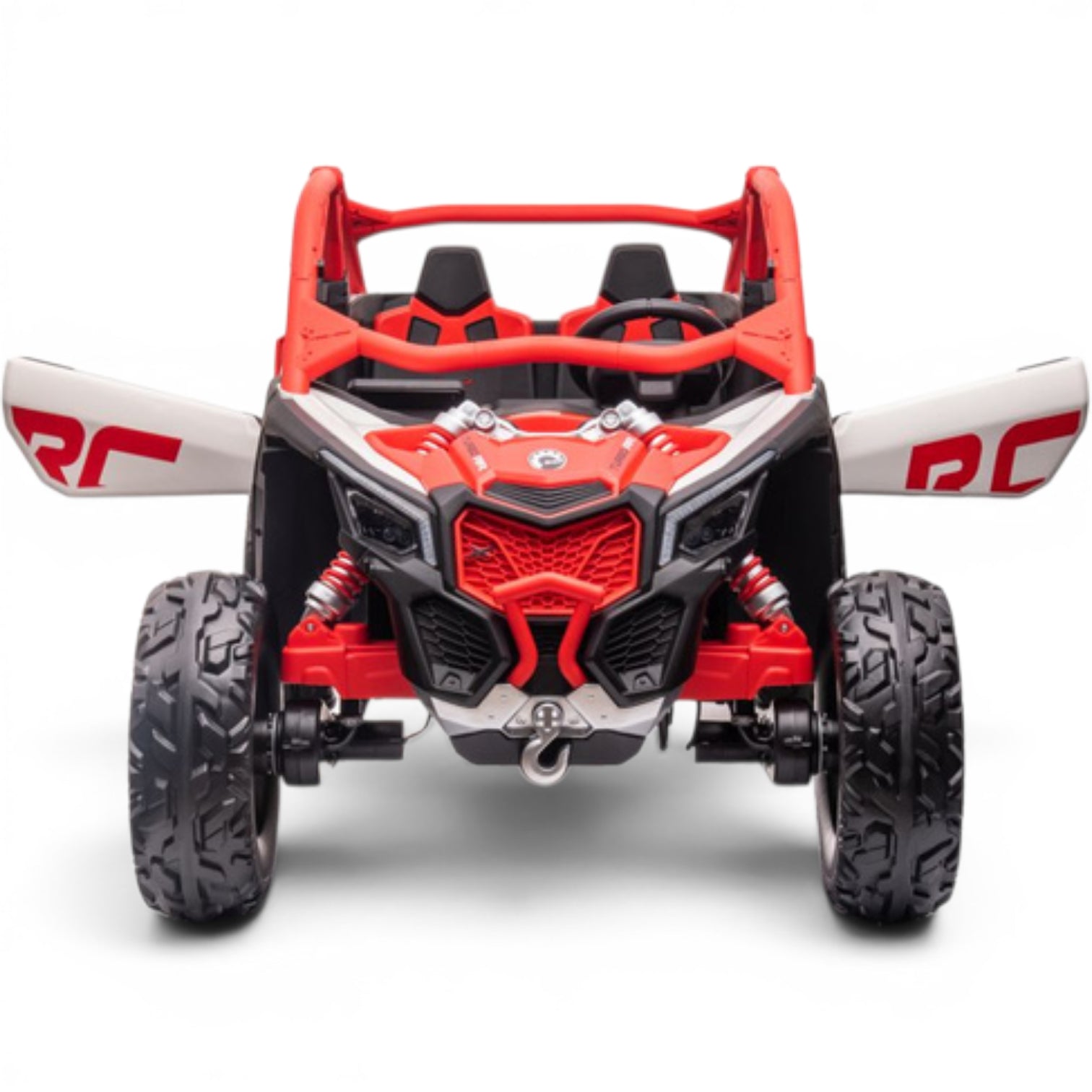 Carro Elétrico para Criança CAN-AM MAVERICK TURBO RR 4x4 24v Vermelho c/ RODAS DE BORRACHA & ASSENTO EM PELE