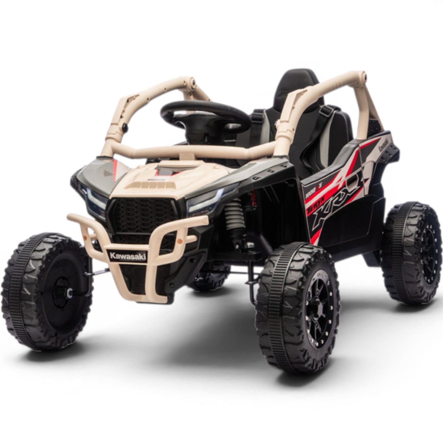 Carro Elétrico para criança KAWASAKI 24V Khaki c/ RODAS DE BORRACHA & ASSENTO EM PELE