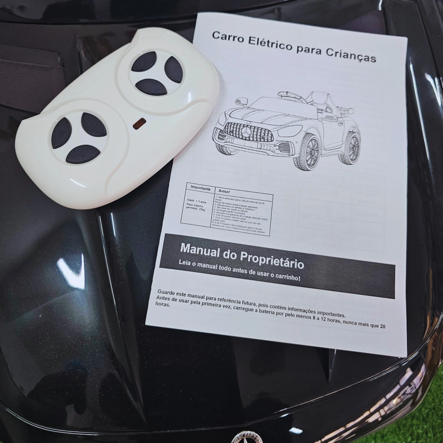 Carro Elétrico para Criança MERCEDES GTR MINI 12v BATERIA DE LITIO Preto c/ RODAS DE BORRACHA & ASSENTO EM PELE