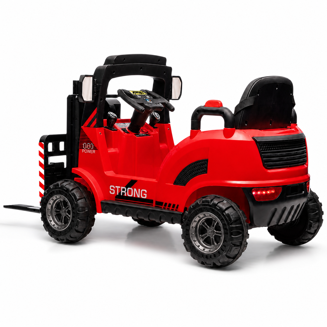 Empilhador Elétrico para Criança 12v Vermelho c/ RODAS DE BORRACHA & ASSENTO EM PELE