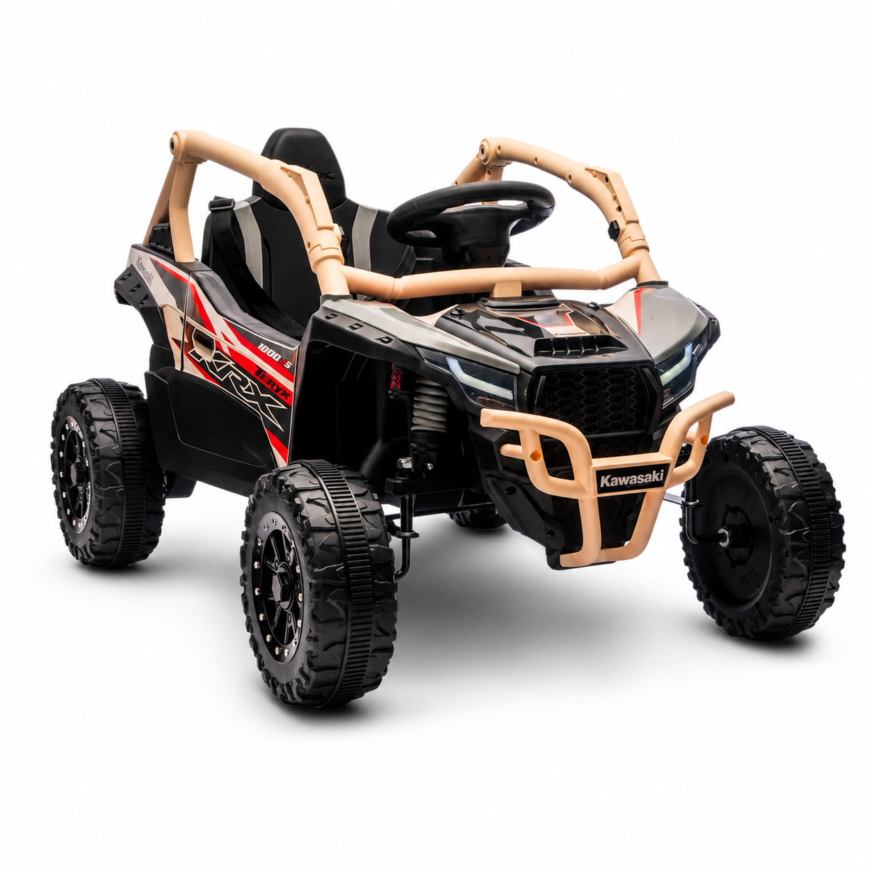 Carro Elétrico para Criança Buggy KAWASAKI 4x4 12v BATERIA DE LITIO Khaki c/ RODAS DE BORRACHA & ASSENTO EM PELE