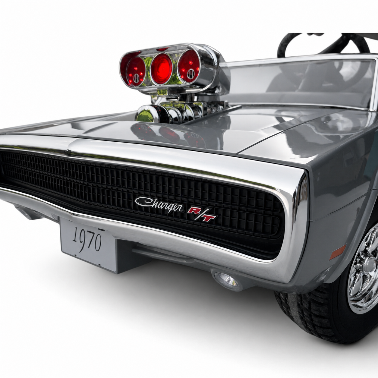 Carro Elétrico para Criança DODGE CHARGER 24v Cinza c/ RODAS DE BORRACHA & ASSENTO EM PELE