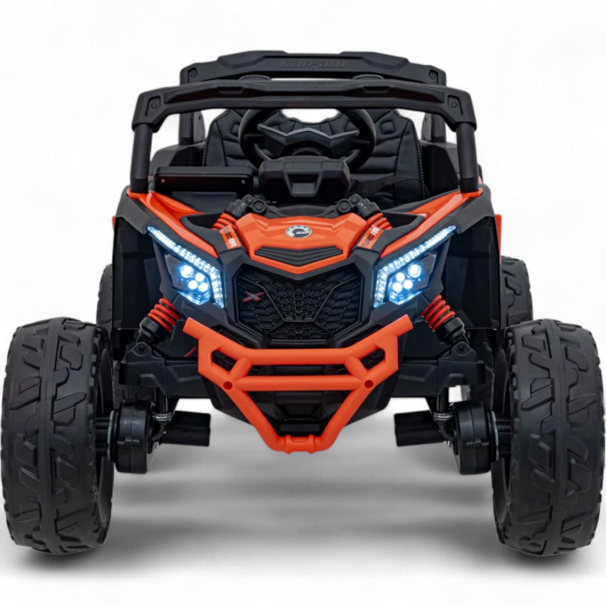Carro Elétrico para Criança CAN-AM MAVERICK 4x4 24v Laranja c/ RODAS DE BORRACHA & ASSENTO EM PELE