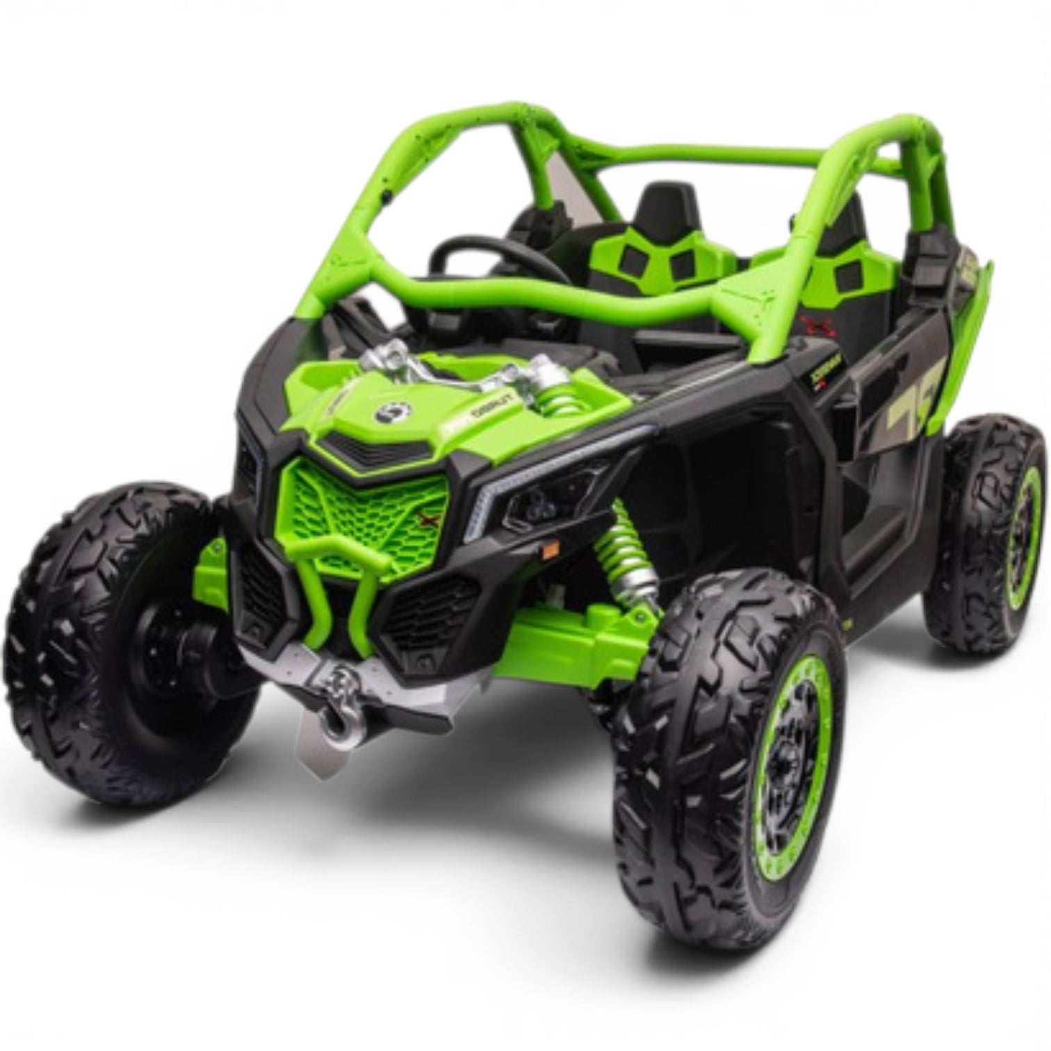 Carro Elétrico para Criança CAN-AM MAVERICK TURBO RR 4x4 24v Verde c/ RODAS DE BORRACHA & ASSENTO EM PELE
