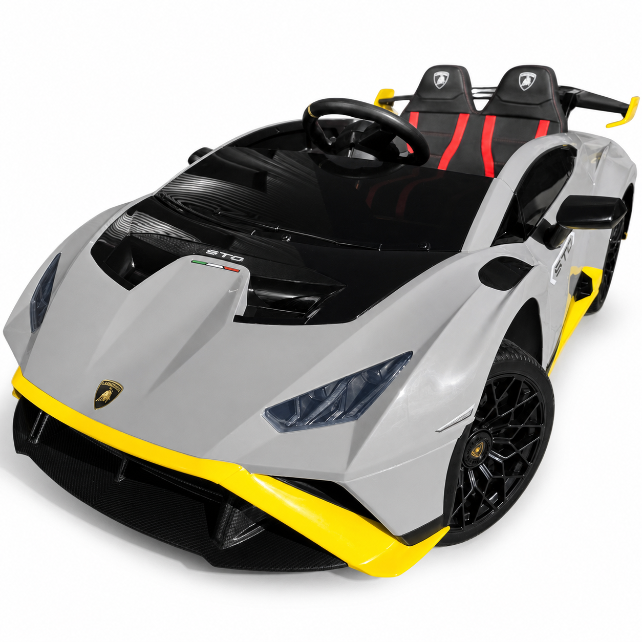 Carro Elétrico para Criança LAMBORGHINI STO 12v Cinza c/ RODAS DE BORRACHA & ASSENTO EM PELE
