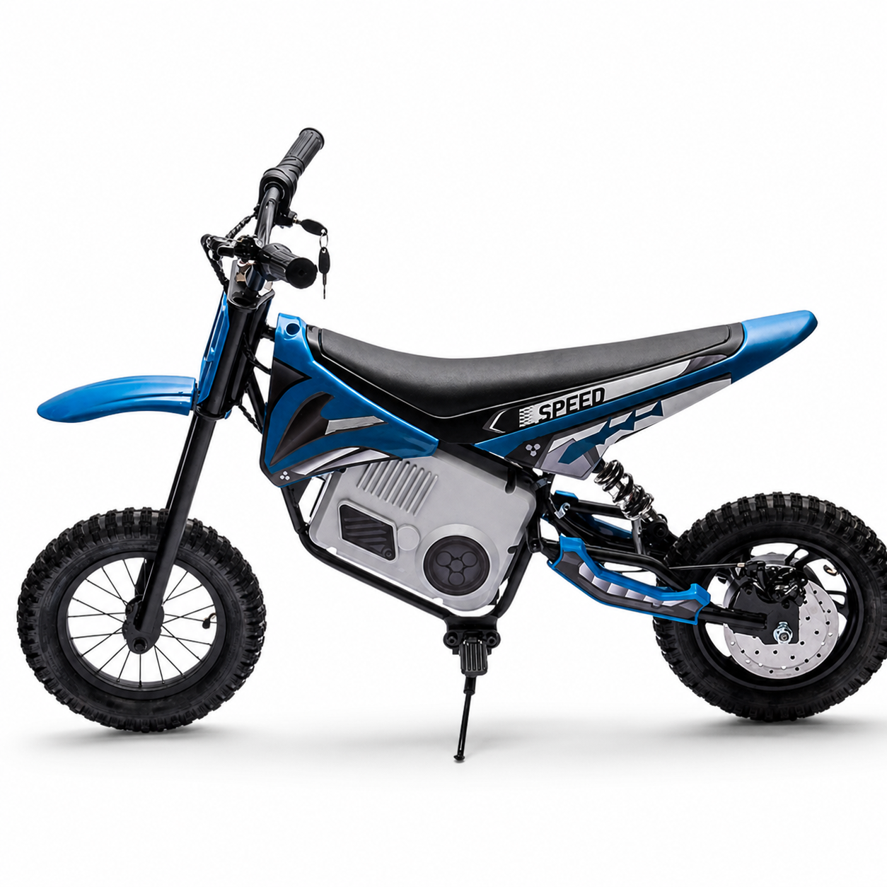 Mota Elétrica para Criança RAPTOR MX Azul 36v c/ RODAS PNEUMÁTICAS E ASSENTO EM PELE