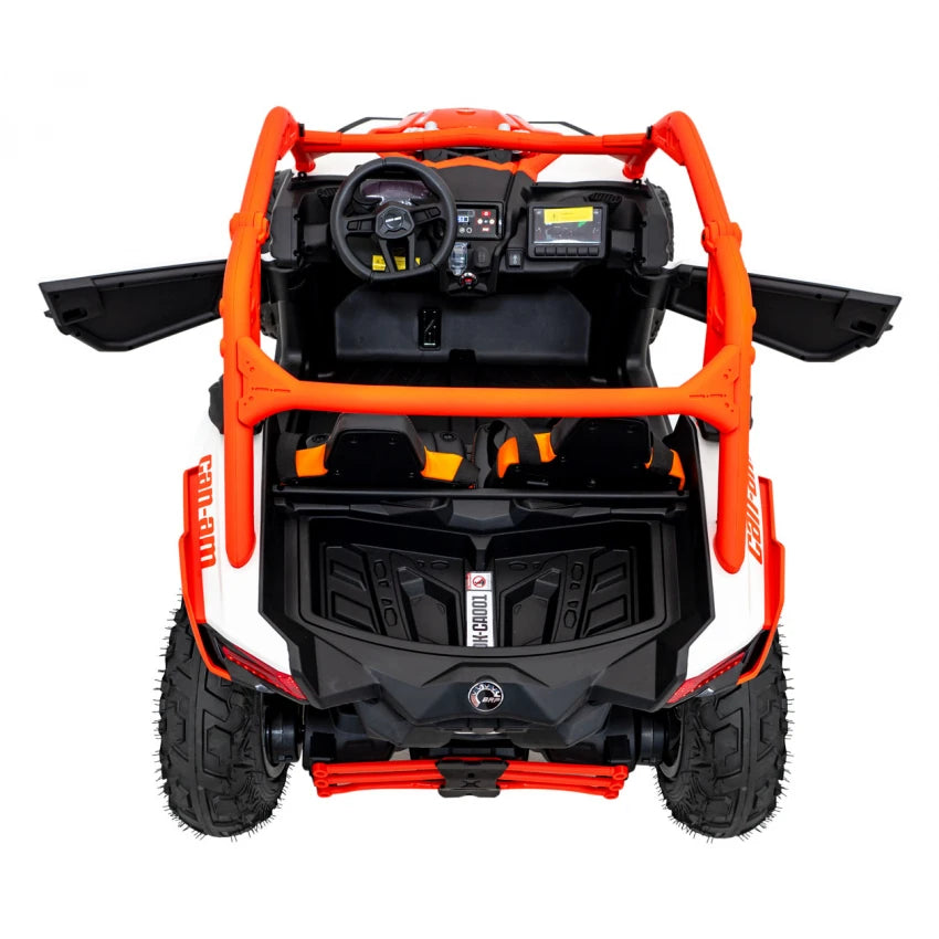 Carro Elétrico para Criança CAN-AM MAVERICK TURBO RR 4x4 24v Laranja c/ RODAS DE BORRACHA & ASSENTO EM PELE
