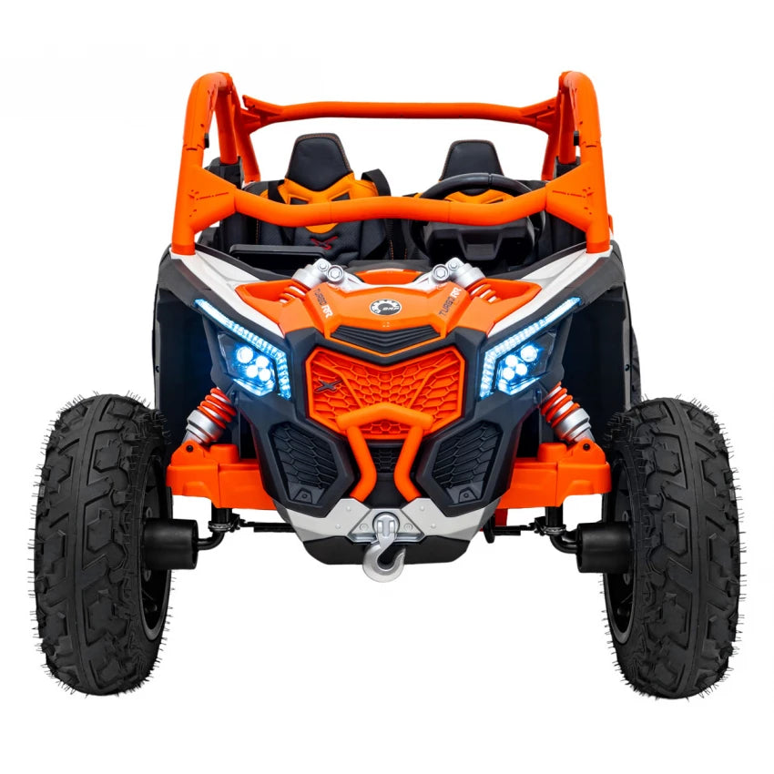 Carro Elétrico para Criança CAN-AM MAVERICK TURBO RR 4x4 24v Laranja c/ RODAS DE BORRACHA & ASSENTO EM PELE