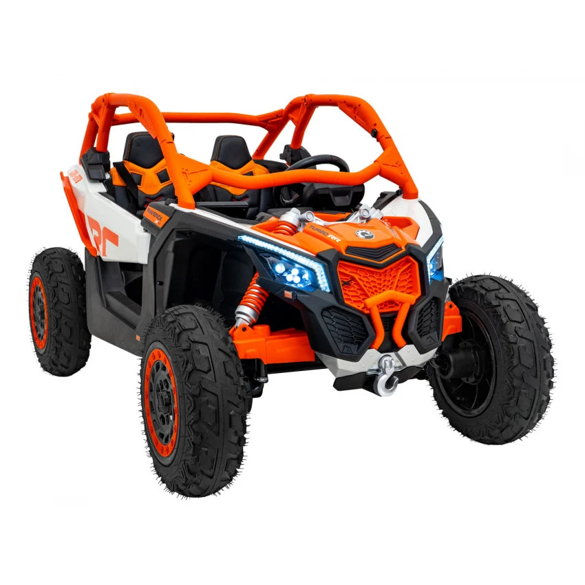 Carro Elétrico para Criança CAN-AM MAVERICK TURBO RR 4x4 24v Laranja c/ RODAS DE BORRACHA & ASSENTO EM PELE