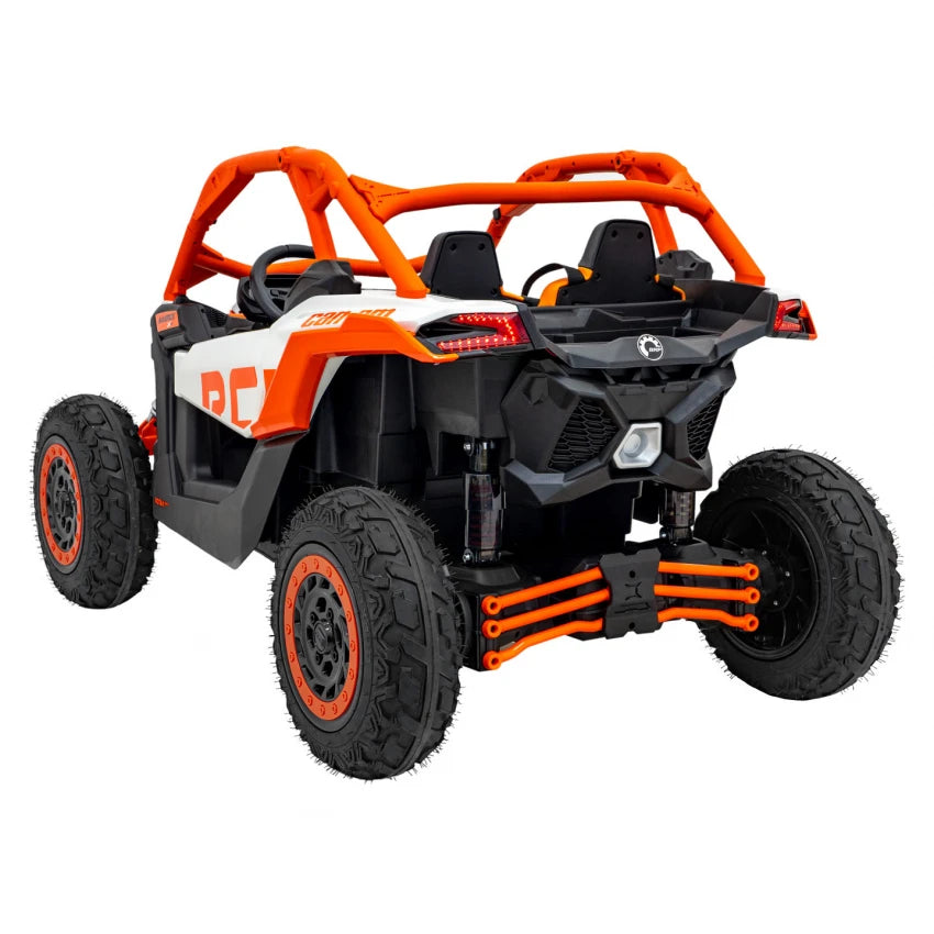 Carro Elétrico para Criança CAN-AM MAVERICK TURBO RR 4x4 24v Laranja c/ RODAS DE BORRACHA & ASSENTO EM PELE