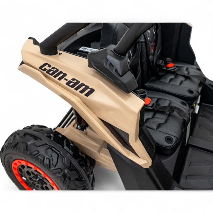Carro Elétrico para Criança CAN-AM MAVERICK TURBO RR 4x4 24v Caqui c/ RODAS DE BORRACHA & ASSENTO EM PELE