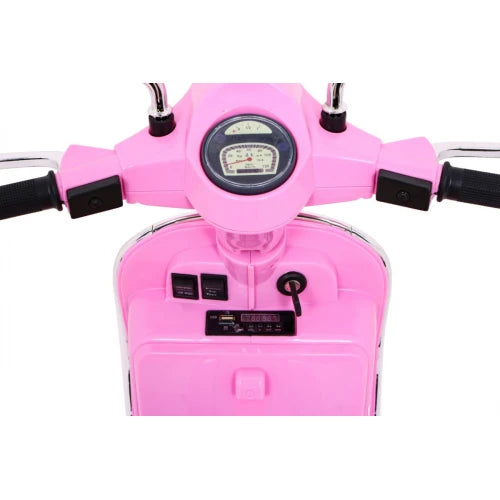 PRÉ-VENDA Mota Elétrica para Criança VESPA PIAGGIO 12v Rosa c/ RODAS DE BORRACHA & ASSENTO EM PELE