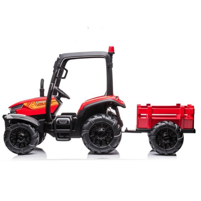 Trator Elétrico para Criança com Atrelado 24v Vermelho c/ RODAS DE BORRACHA & ASSENTO EM PELE