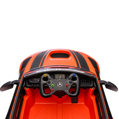 Carro Elétrico para Criança MERCEDES GT3 Deluxe 12v Laranja c/ RODAS DE BORRACHA & ASSENTO EM PELE