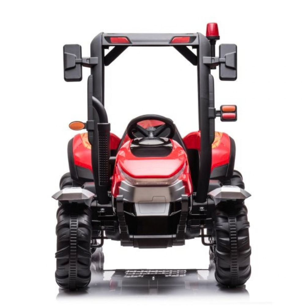Trator Elétrico para Criança com Atrelado 24v Vermelho c/ RODAS DE BORRACHA & ASSENTO EM PELE