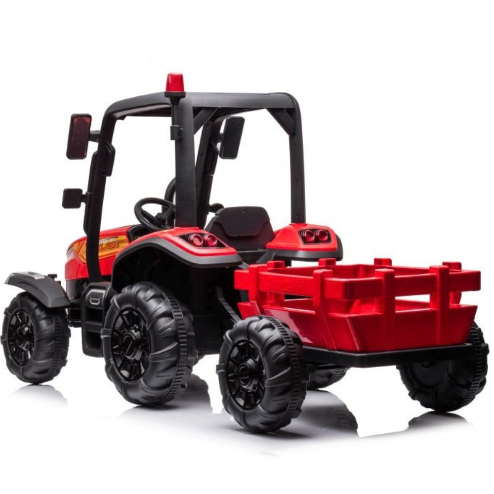 Trator Elétrico para Criança com Atrelado 24v Vermelho c/ RODAS DE BORRACHA & ASSENTO EM PELE