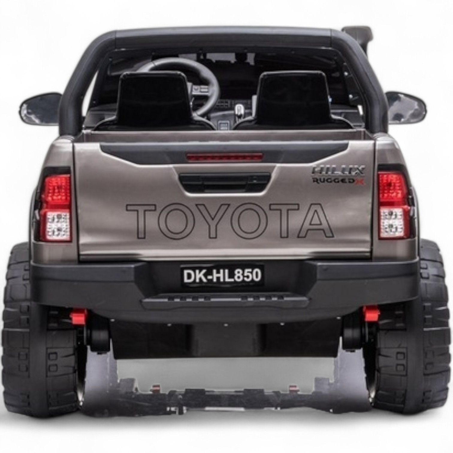 Carro Elétrico para Criança TOYOTA HILUX Cinza Metalizado 12v 4x4 c/ RODAS DE BORRACHA & ASSENTO EM PELE