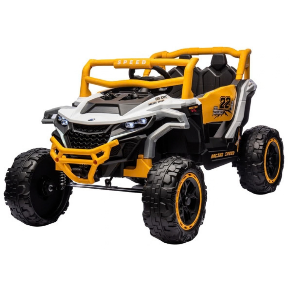 Carro Elétrico para Criança Buggy Speed Amarelo e Branco 4x4 12v c/ RODAS DE BORRACHA & ASSENTO EM PELE