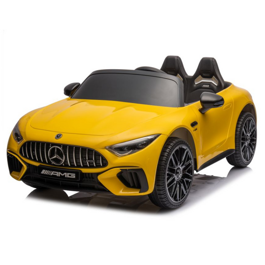 Carro Elétrico para Criança MERCEDES SL63 Amarelo Metalizado 2 LUGARES 24v c/ RODAS DE BORRACHA & ASSENTO EM PELE