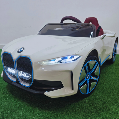 Carro Elétrico para Criança BMW I4 12v BATERIA DE LITIO Branco c/ RODAS DE BORRACHA & ASSENTO EM PELE