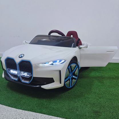 Carro Elétrico para Criança BMW I4 12v BATERIA DE LITIO Branco c/ RODAS DE BORRACHA & ASSENTO EM PELE