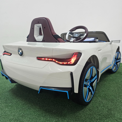 Carro Elétrico para Criança BMW I4 12v BATERIA DE LITIO Branco c/ RODAS DE BORRACHA & ASSENTO EM PELE
