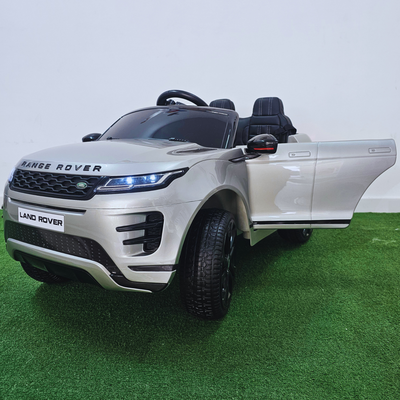 Carro Elétrico para Criança RANGE ROVER EVOQUE 12v Cinza Metalizado c/ RODAS DE BORRACHA E ASSENTO EM PELE
