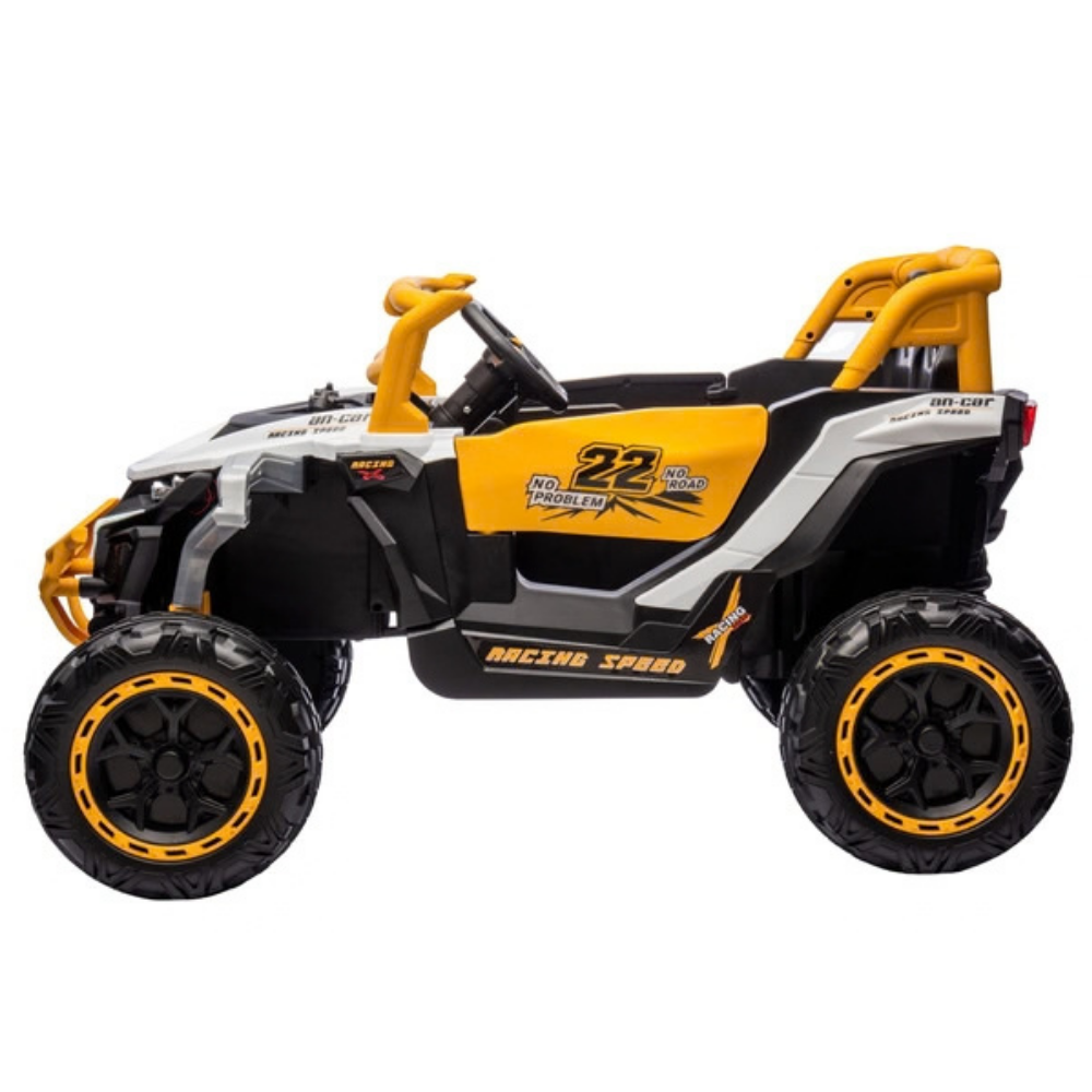 Carro Elétrico para Criança Buggy Speed Amarelo e Branco 4x4 12v c/ RODAS DE BORRACHA & ASSENTO EM PELE