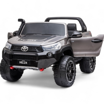 Carro Elétrico para Criança TOYOTA HILUX Cinza Metalizado 12v 4x4 c/ RODAS DE BORRACHA & ASSENTO EM PELE