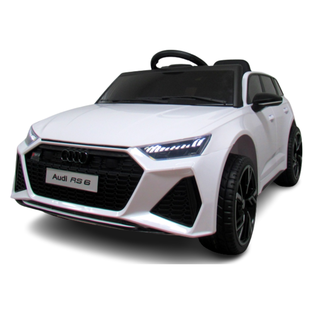 Carro Elétrico para Criança AUDI RS6 12v Branco c/ RODAS DE BORRACHA & ASSENTO EM PELE