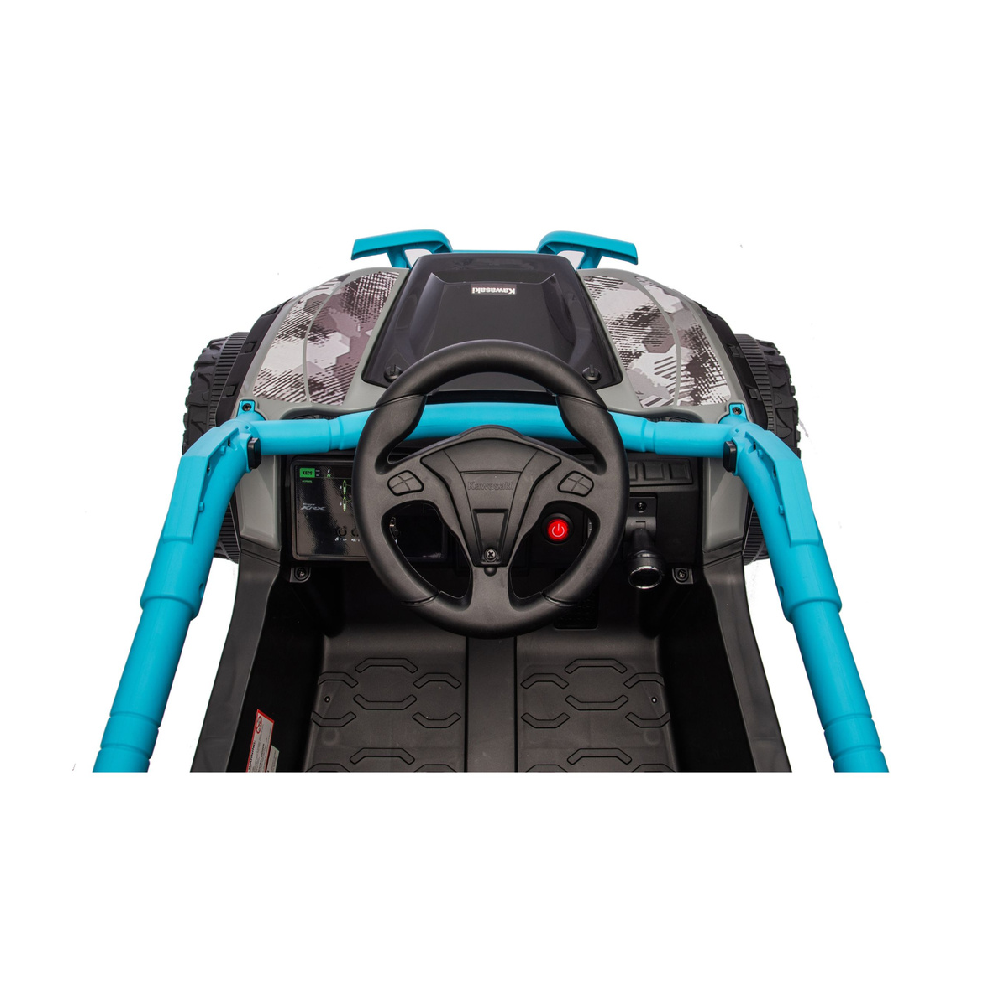 Carro Elétrico para criança KAWASAKI 24V Preto e Azul c/ RODAS DE BORRACHA & ASSENTO EM PELE