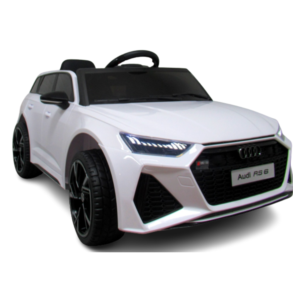 Carro Elétrico para Criança AUDI RS6 12v Branco c/ RODAS DE BORRACHA & ASSENTO EM PELE