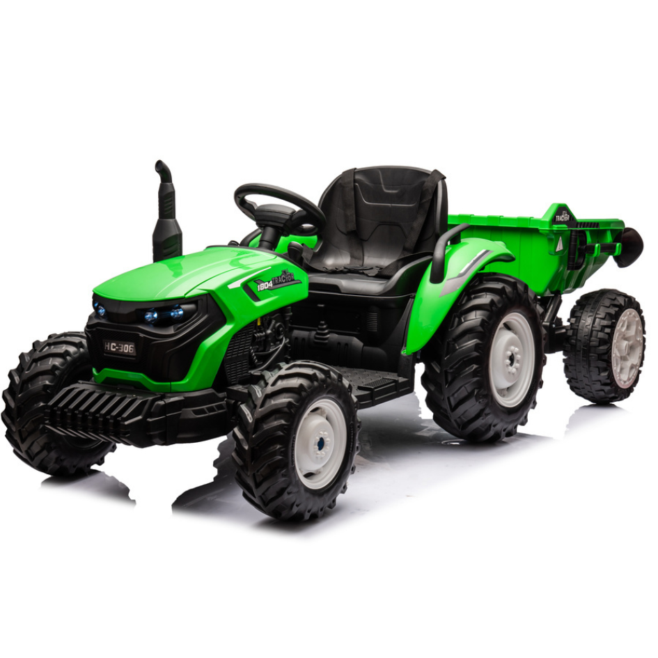 Trator Elétrico para Criança GROW c/ Atrelado 24v Verde c/ RODAS DE BORRACHA
