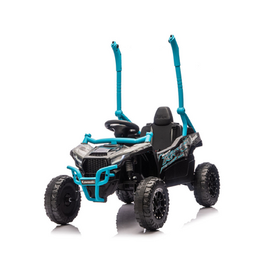 Carro Elétrico para criança KAWASAKI 24V Preto e Azul c/ RODAS DE BORRACHA & ASSENTO EM PELE