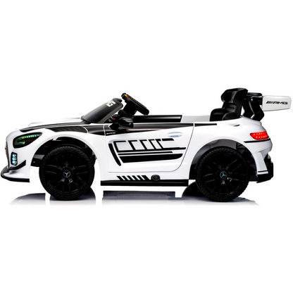 Carro Elétrico para Criança MERCEDES GT3 Deluxe 12v BATERIA DE LITIO Branco c/ RODAS DE BORRACHA & ASSENTO EM PELE