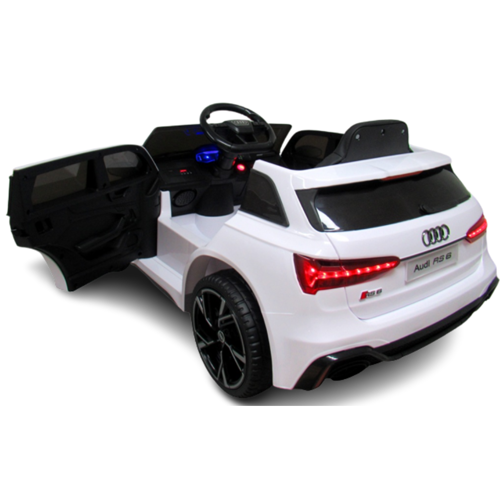 Carro Elétrico para Criança AUDI RS6 12v Branco c/ RODAS DE BORRACHA & ASSENTO EM PELE