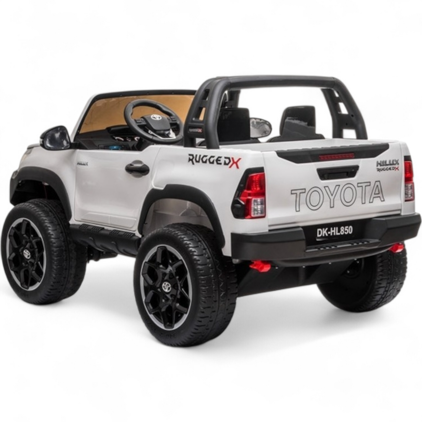 Carro Elétrico para Criança Toyota Hilux Branco 12v 4x4 c/ Rodas de Borracha & Assento em Pele