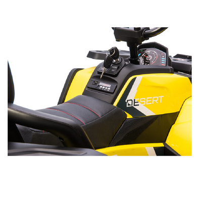 Mota Elétrica para Criança QUAD DESERT 12V AMARELA c/ RODAS DE BORRACHA & ASSENTO EM PELE
