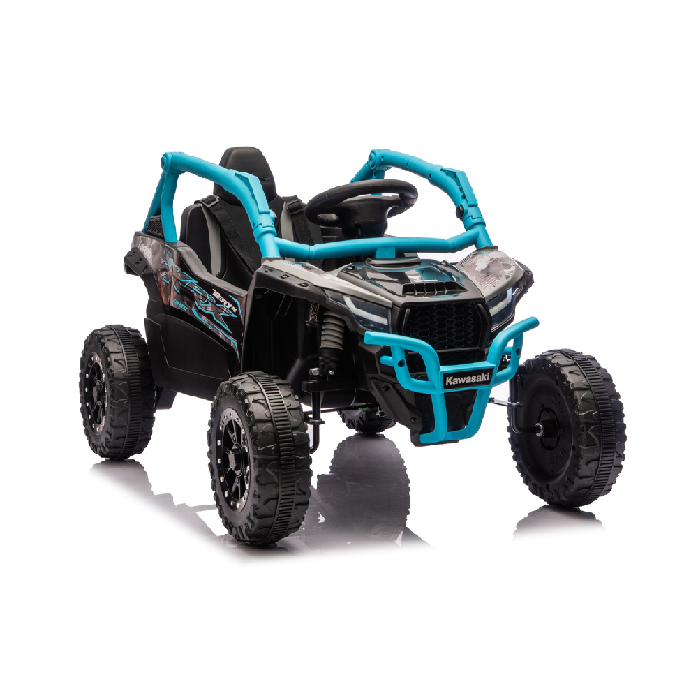 Carro Elétrico para criança KAWASAKI 24V Preto e Azul c/ RODAS DE BORRACHA & ASSENTO EM PELE