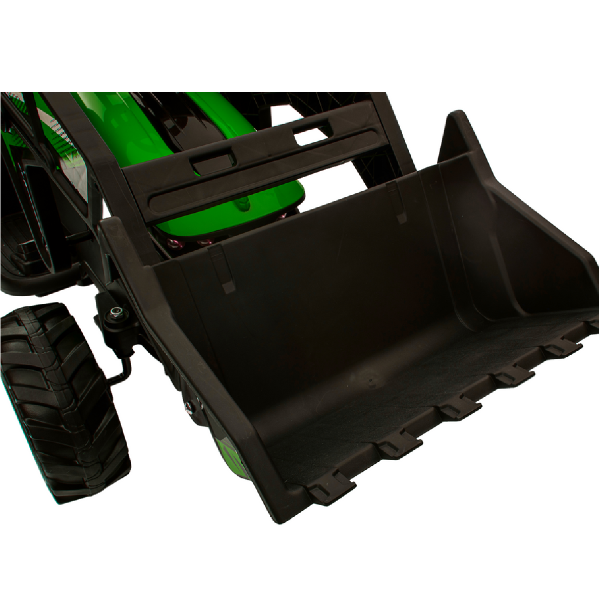 Trator Elétrico para Criança c/ Atrelado e escavadora 12v Verde c/ RODAS DE BORRACHA & ASSENTO EM PELE