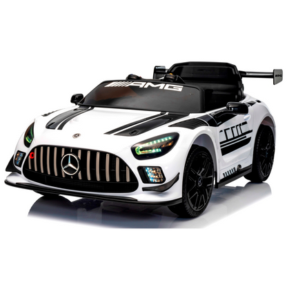 Carro Elétrico para Criança MERCEDES GT3 Deluxe 12v BATERIA DE LITIO Branco c/ RODAS DE BORRACHA & ASSENTO EM PELE