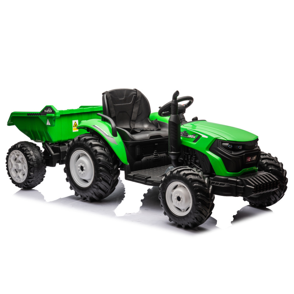 Trator Elétrico para Criança GROW c/ Atrelado 24v Verde c/ RODAS DE BORRACHA