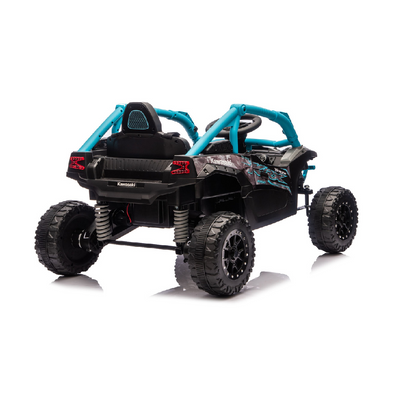 Carro Elétrico para criança KAWASAKI 24V Preto e Azul c/ RODAS DE BORRACHA & ASSENTO EM PELE