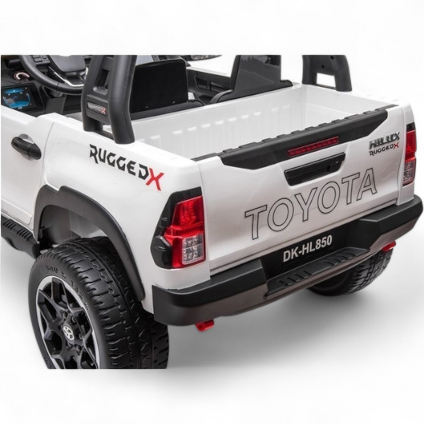 Carro Elétrico para Criança Toyota Hilux Branco 12v 4x4 c/ Rodas de Borracha & Assento em Pele