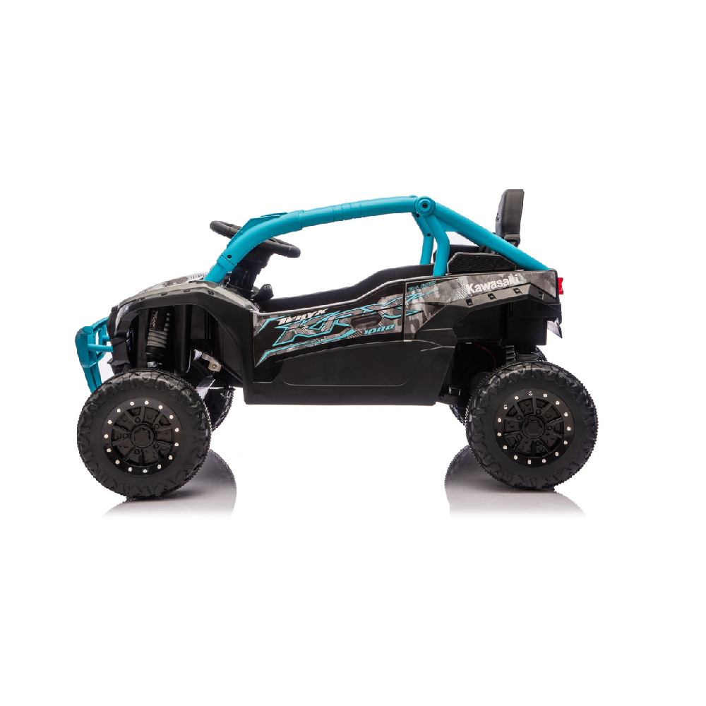 Carro Elétrico para criança KAWASAKI 24V Preto e Azul c/ RODAS DE BORRACHA & ASSENTO EM PELE