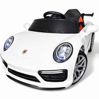 Carro Elétrico para Criança 911 Style Branco 12v c/ RODAS DE BORRACHA & ASSENTO EM PELE