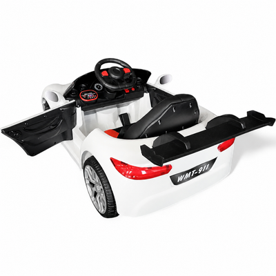 Carro Elétrico para Criança 911 Style Branco 12v c/ RODAS DE BORRACHA & ASSENTO EM PELE