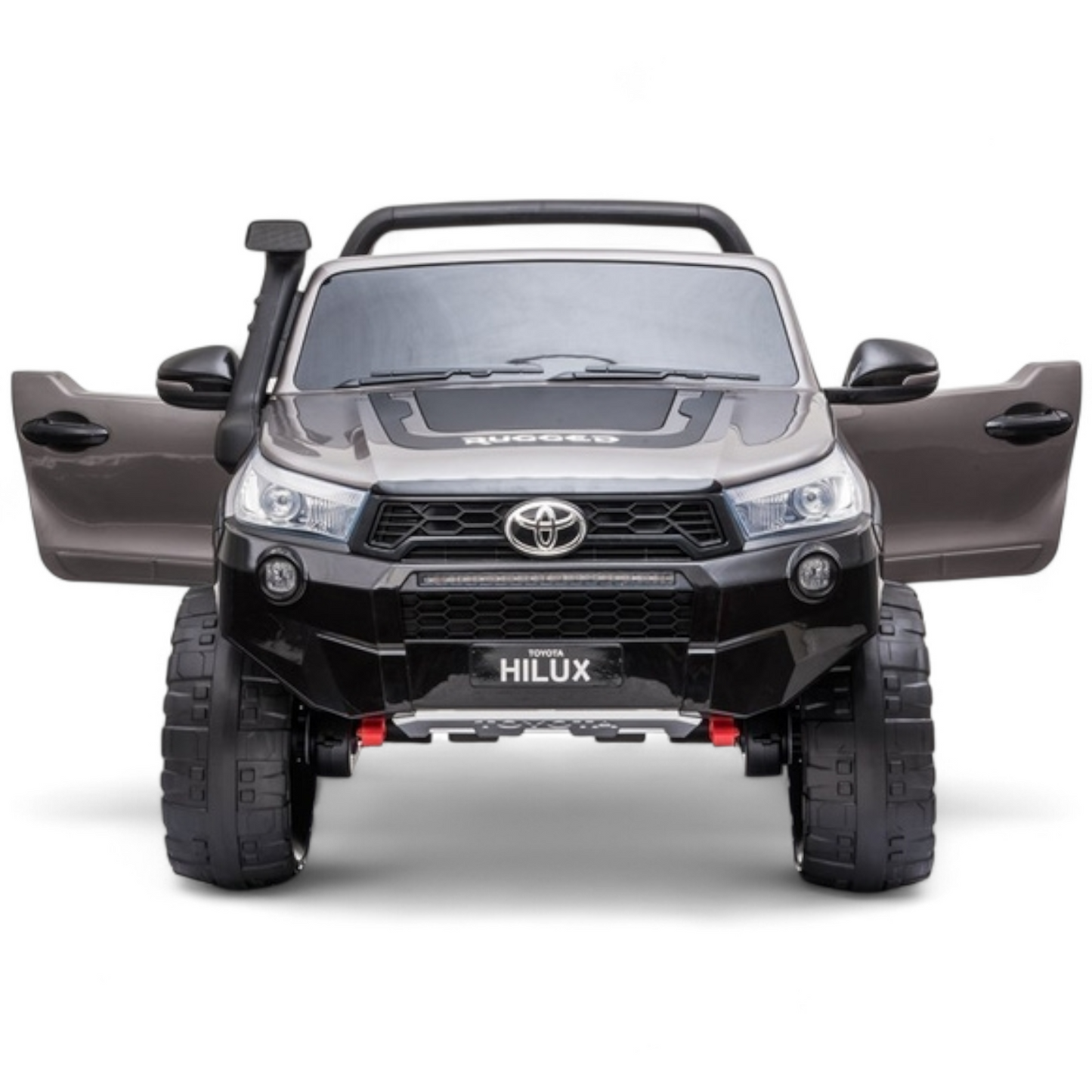 Carro Elétrico para Criança Toyota Hilux Cinza Metalizado 12v 4x4 c/ Rodas de Borracha & Assento em Pele